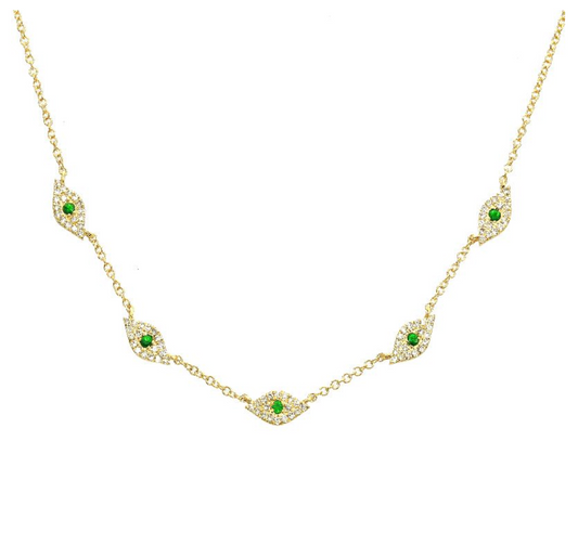 14k Yellow Gold Spaced Evil Eye Diamond Necklace .40ctw