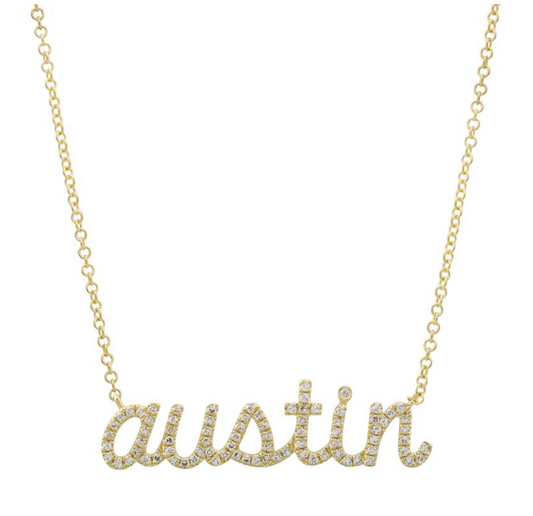 14k Yellow Gold Custom Diamond Name (Lowercase Cursive Script) Necklace