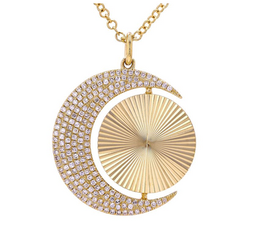 14k Yellow Gold Diamond Moon Fluted Sun Necklace .40ctw