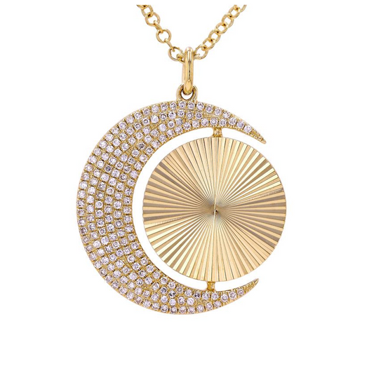 14k Yellow Gold Diamond Moon Fluted Sun Necklace .40ctw