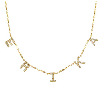 14k Yellow Gold Custom Diamond Name (Spaced Uppercase Letters) Necklace
