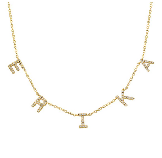 14k Yellow Gold Custom Diamond Name (Spaced Uppercase Letters) Necklace