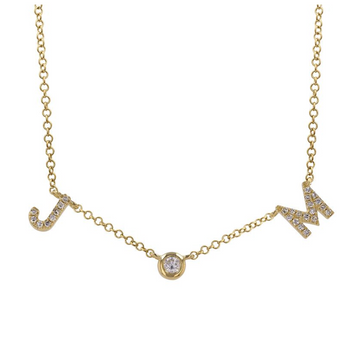 14k Yellow Gold Custom Diamond Two Initials (Spaced Uppercase Letters) Bezel Choker Necklace