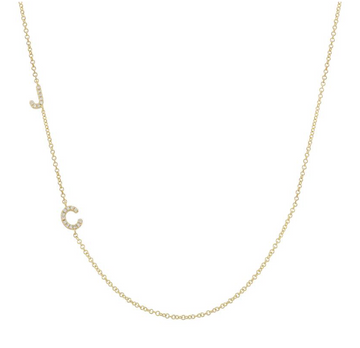 14k Yellow Gold Custom Diamond Two Initials One Side (Spaced Uppercase Letters) Necklace