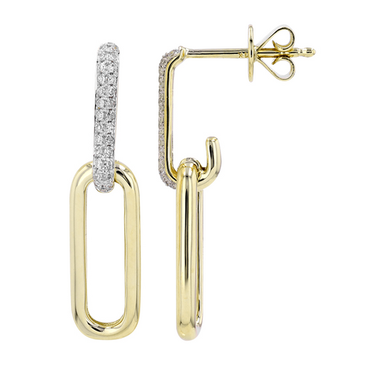 14k Yellow Gold Link Paperclip Dangling Diamond Earrings .15ctw