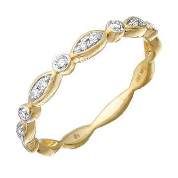 14k Yellow Gold Alternating Round & Marquee Shape Diamond Ring