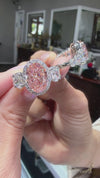 14k White Gold 4.00ct Lab Grown Oval Pink Diamond Halo Engagement Ring
