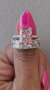 18k White Gold 4.00ct Lab Grown Elongated Pink Radiant Diamond Band Invisible Halo Engagement Ring