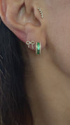 14k Yellow Gold 13mm Emerald Diamond Border Huggie Earrings .75ctw
