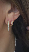14k Yellow Gold 13mm Ruby Diamond Border Huggie Earrings 1.00ctw