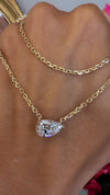 14k Yellow Gold 2.50ct Lab Grown Pear Diamond Asymmetric Solitaire Necklace