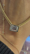 14k Yellow Gold 3.00ct Lab Grown Emerald Diamond Bezel Cuban Link Necklace