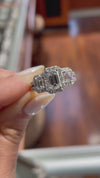 14k White Gold 2.50ctw Three Stone Lab Grown Emerald Diamond Halo Engagement Ring