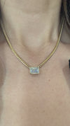 14k Yellow Gold 3.00ct Lab Grown Emerald Diamond Bezel Cuban Link Necklace