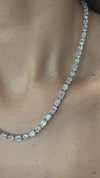 14k White Gold Lab Grown Emerald & Oval Diamond Tennis Necklace 18.00ctw