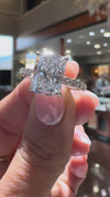 14k White Gold 3.00ct Lab Grown Elongated Cushion Invisible Halo Diamond Band Engagement Ring